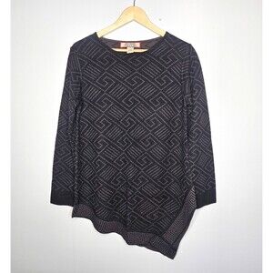 BEYOND THREADS Baby Alpaca Sweater Womens Medium Asymmetric Hem Geometric Print